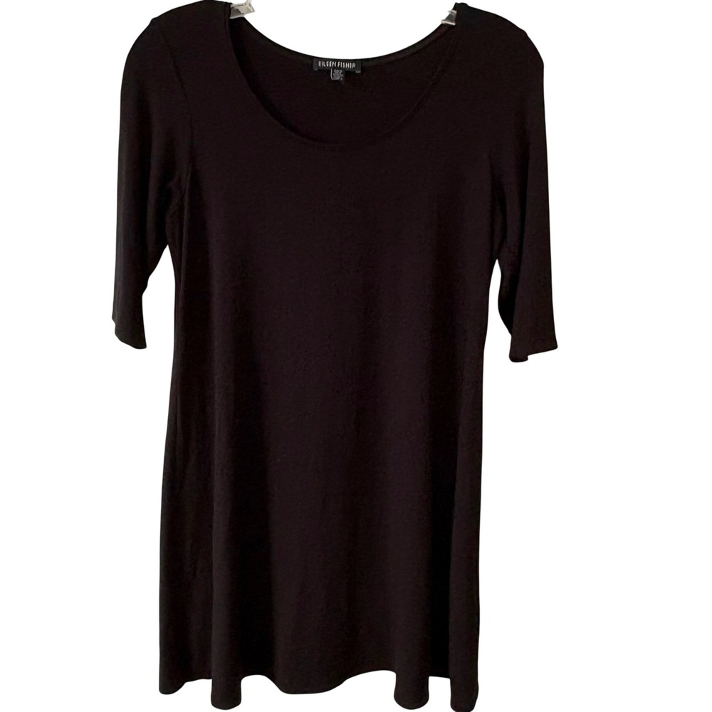 Eileen Fisher Women's Black‎ Stretch Half Sleeve Tunic Top in Size S